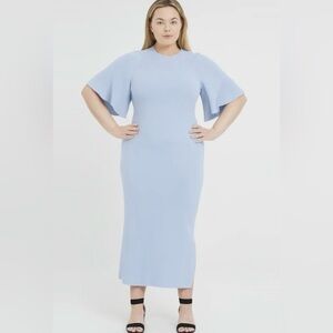 NWOT TED BAKER LOUNIA Fluted Sleeve Knitted Bodycon Midi Blue Dress sz 14